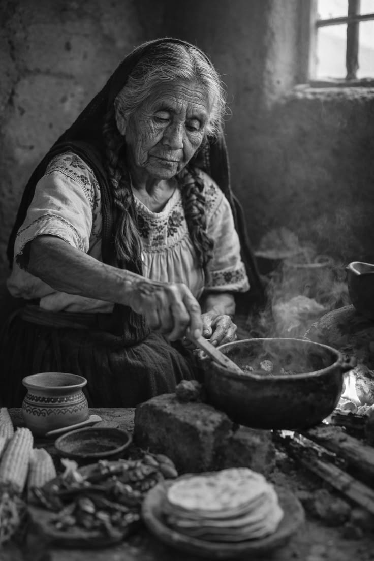 Abuela Indigena cocinando